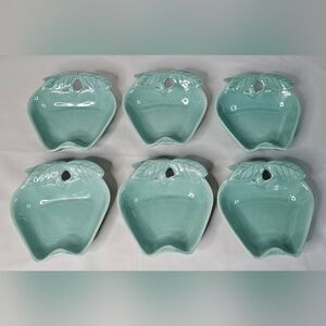 Hoenig Belmar California Pottery Turquoise Apple Dishes (6) Bowl Plates #734 Vtg